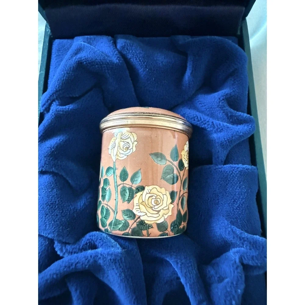 Vintage Halcyon Days Enamel Trinket Box Rose Floral Bilston Battersea England